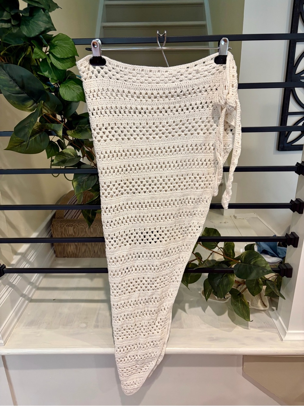 Forever 21 Cream Crochet Sarong Swim Cover Up Wrap Skirt One Size Boho Beach